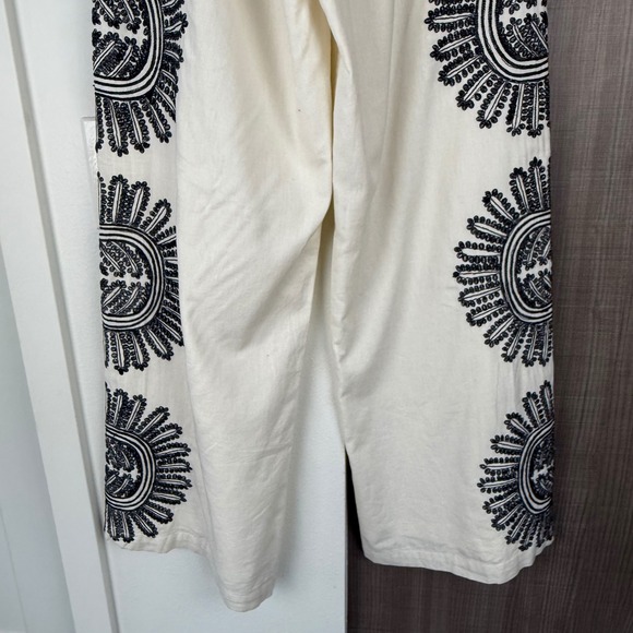 Anthropologie Ollari Cream Embellished Wide Leg Pants - Picture 14 of 16